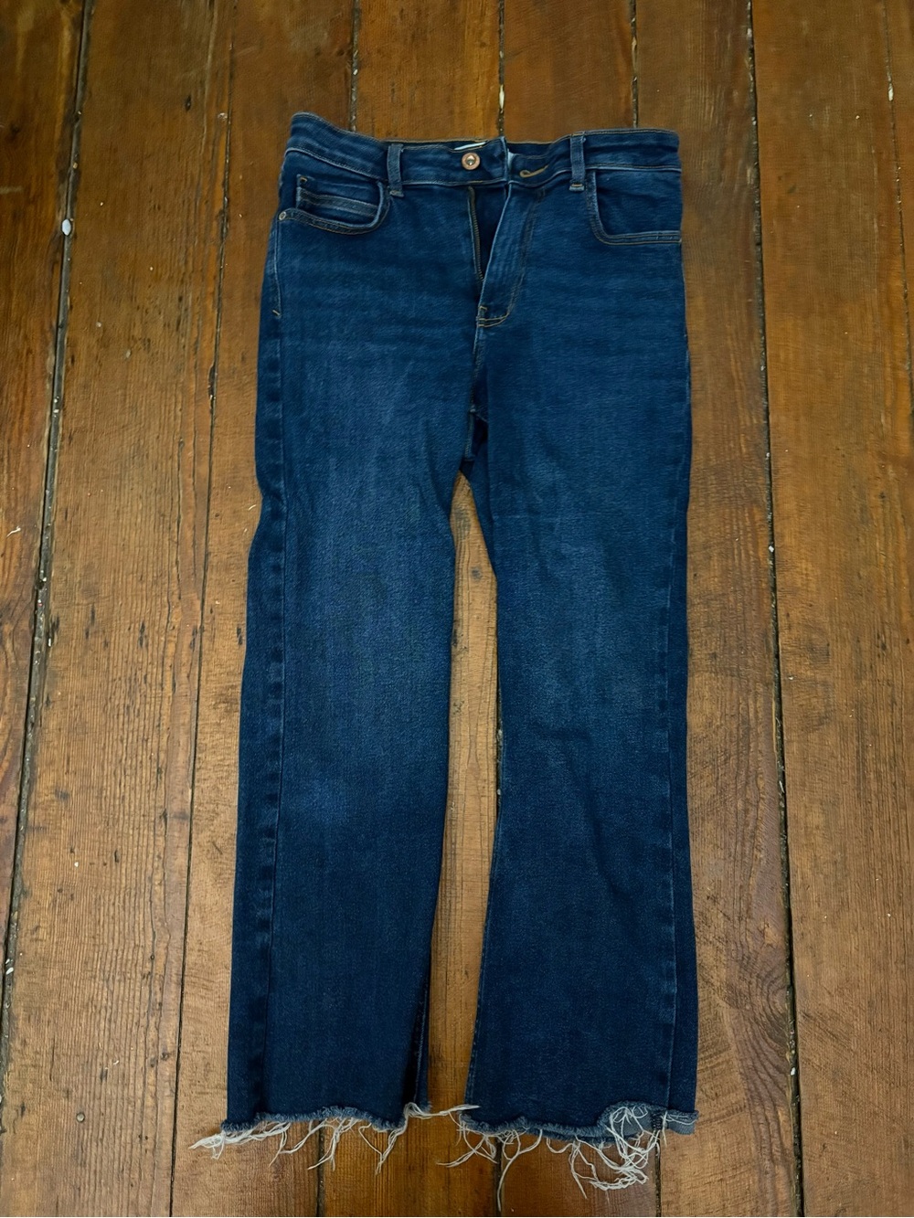 Zara Dark Blue cropped flare ankle-Jeans